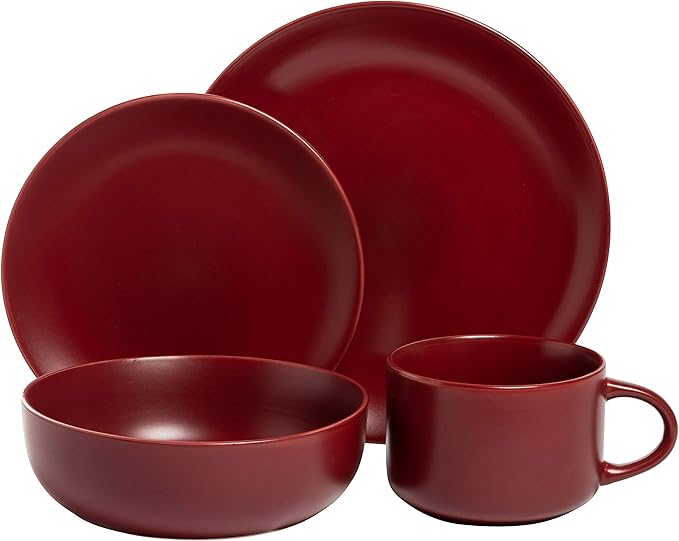 10 Strawberry Street Wazee Matte Coupe Dinnerware Set 16 pc Red
