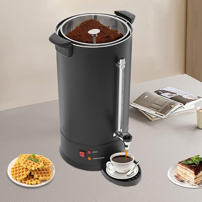Commercial Electric Coffee Pot 25L Coffee Maker Large Stainless Steel Hot Beverage Dispenser with Auto Temp Control for Restaurants Offices Conference Rooms Cafes