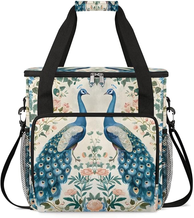 Coffee Maker Carrying Bag Peacock Flower Pattern Single Cup Coffee Maker Travel Bag Compatible with Keurig K-Mini or K-Mini Plus Portable Storage Bag with Shoulder StrapAZ-207