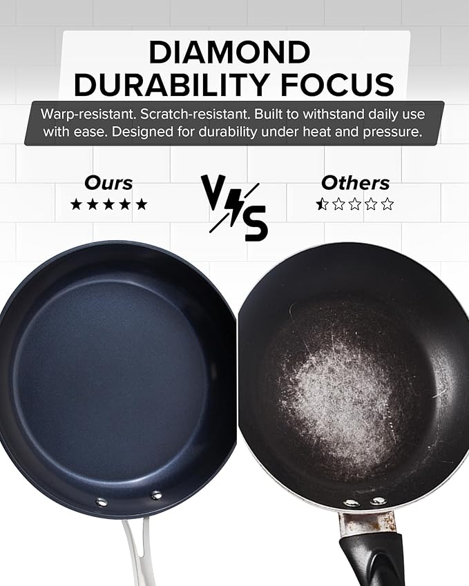 Nuwave Healthy G11-Pots and Pans Set Non Stick 9H Near-Diamond Hardness Scratch-Resistant Works on All Stovetops PFAS Free with Frying Pans Saucepans &amp Glass Lids Stay-Cool Handles Tinsel