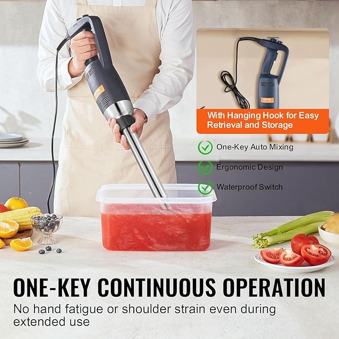 VBENLEM Commercial Immersion Blender 350W Power Hand Held Mixer with 16-Inch 304 Stainless Steel Removable Shaft Electric Stick Blender Constant Speed 16000RPM