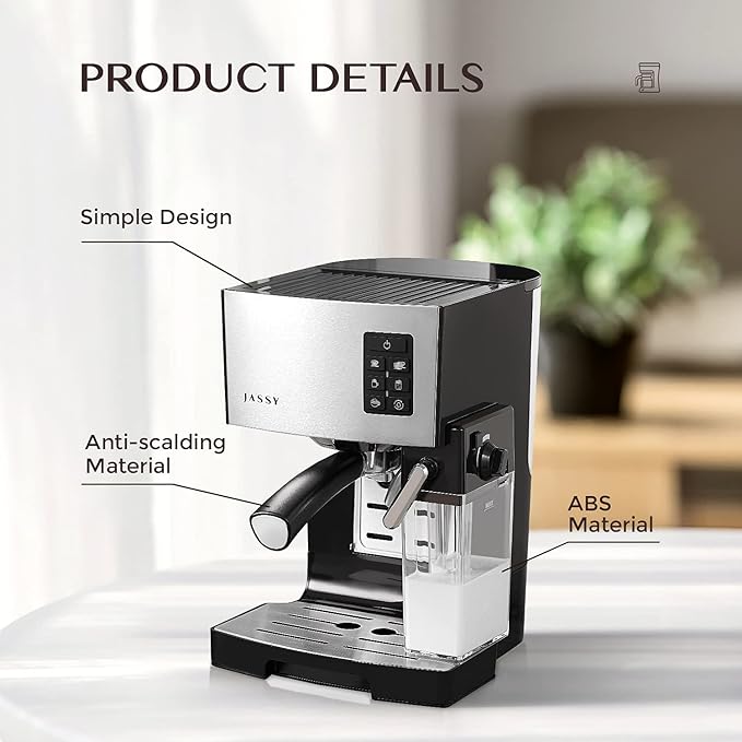 Espresso Coffee Machine Cappuccino Maker with 19 BAR Pump &amp Powerful Milk Tank for Home Barista BrewingMultiple Functions for Espresso/Moka/CappuccinoSelf-Cleaning System1250W(Silver)