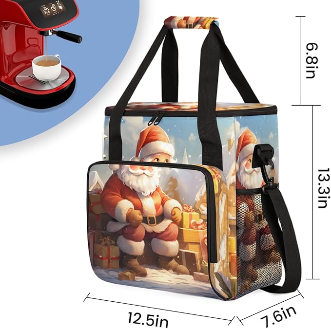 Colorful Santa Claus Coffee Maker Carrying Bag Magical Santa Claus Travel Storage Bag Compatible with K-Mini or K-Mini Plus Single Serve Coffee Brewer Carrying Case with Pockets &amp Shoulder Strap