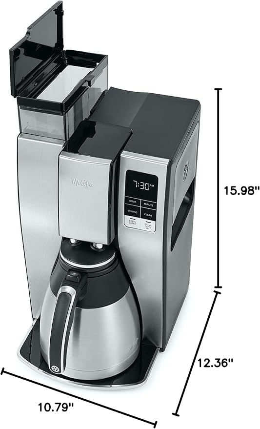Mr. Coffee 10-Cup Programmable Coffee Maker Insulated Thermal Carafe Brew Strength Selection Brew Now or Later Stainless Steel
