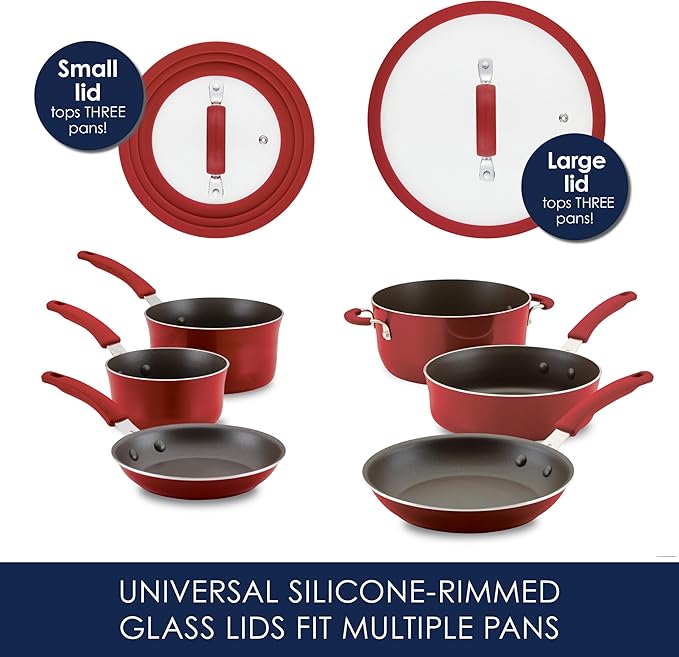 Rachael Ray Cook + Create Nonstick Cookware/Pots and Pan Set 10 Piece Red