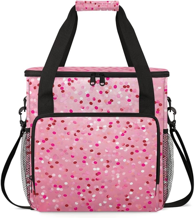 Glitter Coffee Maker Carrying Bag Dark Pink Portable Travel Storage Tote Bag Compatible with K-Mini or K-Mini Plus Single Serve Coffee Brewer Carrying Case with Multiple Pockets &amp Shoulder Strap