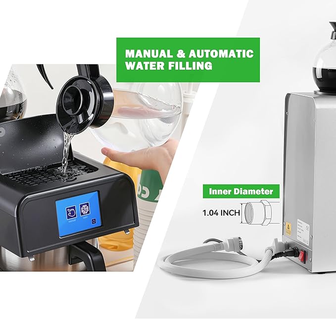 12-Cup Commercial Drip Coffee Maker 1.8L Auto Filling Pour Over Coffee Machine with 2 Glass Carafes 2 Warmers LCD Panel Automatic Stainless Steel Coffee Brewer for Cofe Bar and Restaurant