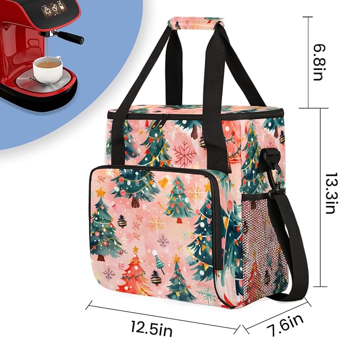 Cute Tree Coffee Maker Carrying Bag Christmas Festivals Travel Storage Bag Compatible with K-Mini or K-Mini Plus Single Serve Coffee Brewer Carrying Case with Multiple Pockets &amp Shoulder Strap