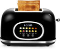 Roter Mond 2 Slice Toaster Smart Touch Screen Retro Stainless Steel Bread Toaster with Digital Timer Sleep Mode Bagel Cancel and Defrost Functions 6 Bread Types and Shade Settings Black