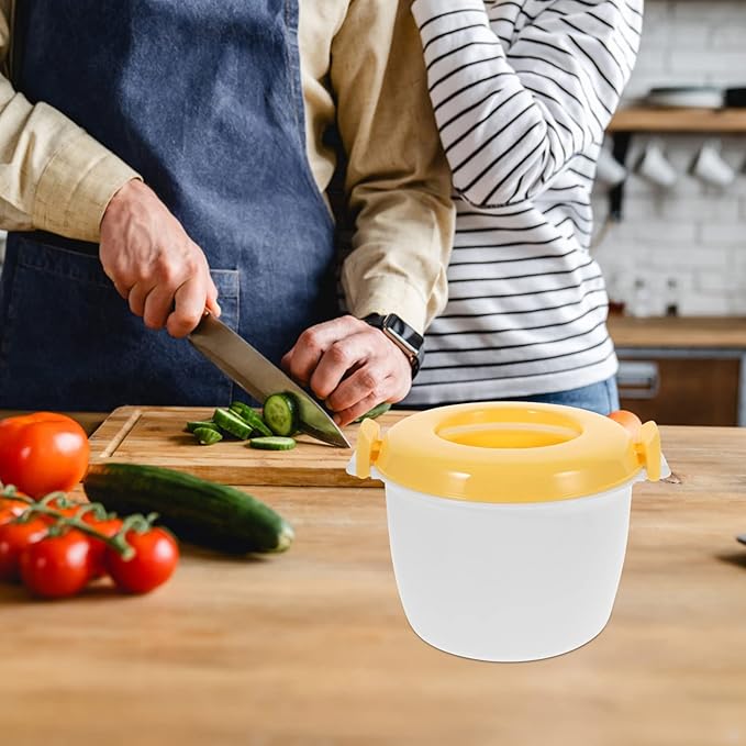 EKsma Microwave Rice Cooker for Small Multifunction Insulated Lunch Box Cookware for Microwave Oven Airtight Food Storage for Rice Veggies and Casseroles(Yellow)