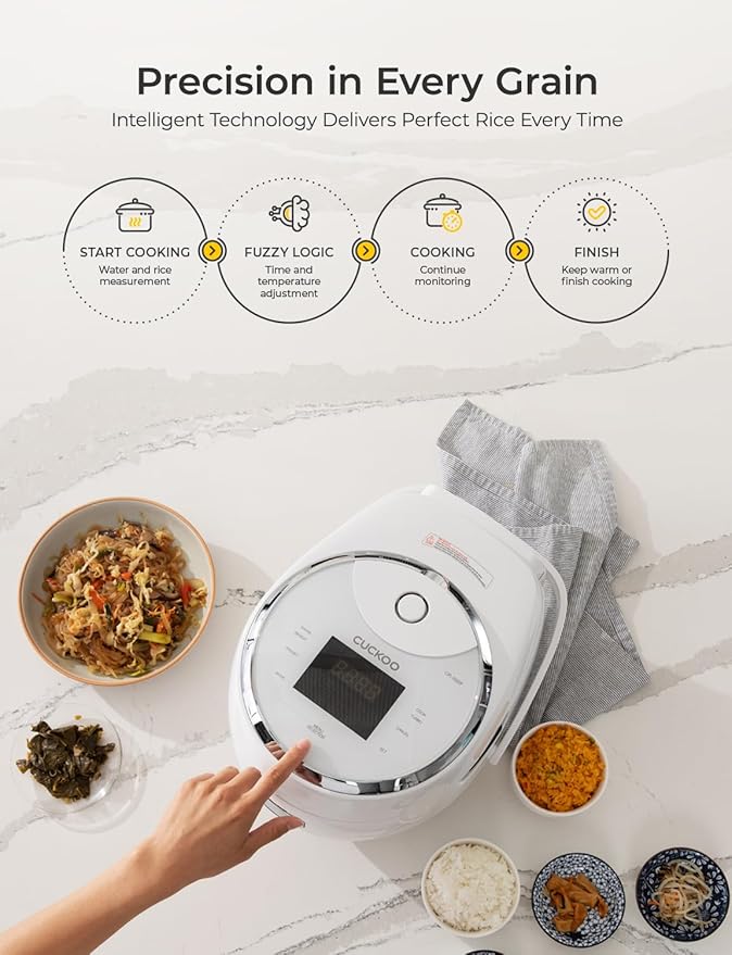 CUCKOO Micom Rice Cooker 10-Cup Uncooked / 20-Cup Cooked with Nonstick Inner Pot Large Rice Maker with 16 Menu Options Fuzzy Logic Technology Auto Clean Mode LCD Display White (CR-1020F)