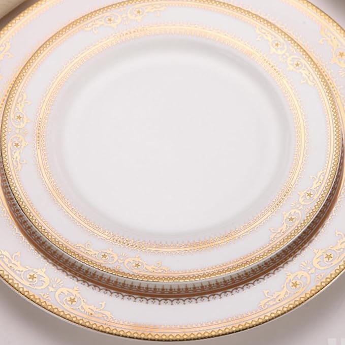 8 Piece Dinnerware Sets Round Dinner Plate Scratch ResistantOven Dishwasher Safe gold line bone china dinnerware set for homegift for mother and wife