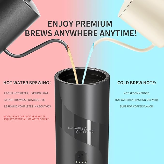 Magnavox HOME Portable Espresso Coffee Maker (Grounds or Pods) with Fast Brew Technology &amp Single Touch Control Ideal for Offices or Travel