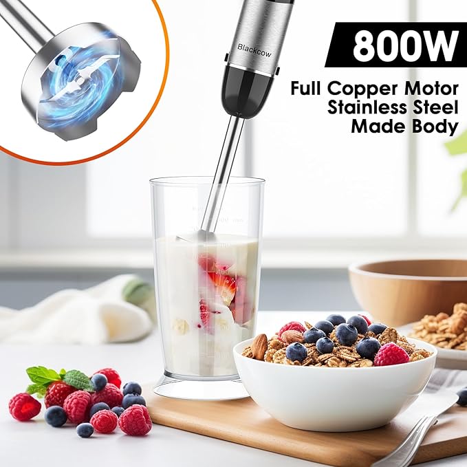 Immersion Blender Handheld for KitchenEmulsion Blender Handheld12 Speed Electric Hand Mixer with BPA Free Attachments:Chopper BowlWhiskMilk FrotherMeasuring Cup