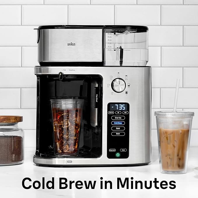 Braun MultiServe Plus 10-Cup Drip Coffee Maker - Hot &amp Cold Multi-Serve Brewer with Programmable Timer and Auto Start Over Ice Function Stainless Steel &amp Pod-Free Design KF9270SI