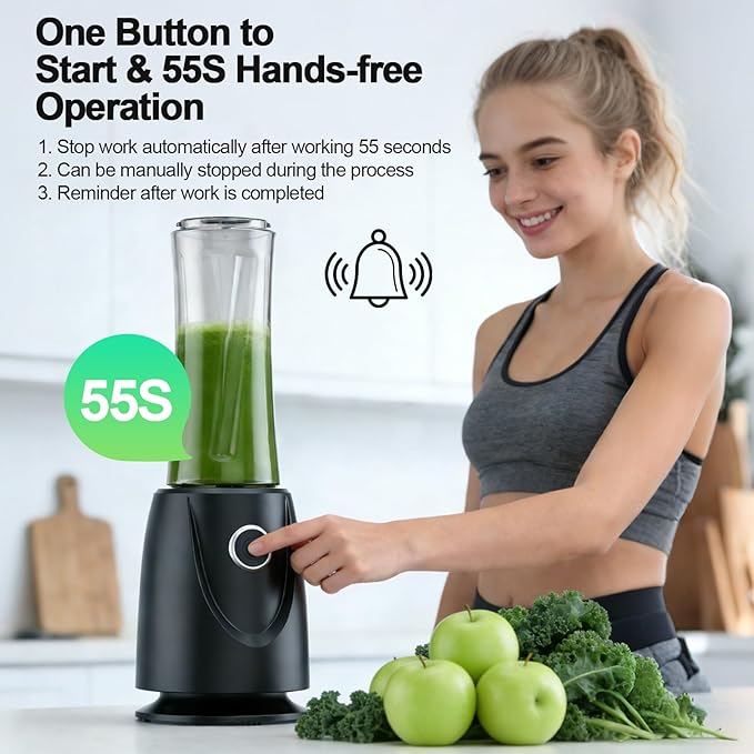 OMMO Blender 500W Smoothie Blender with 4-Fin Blades Personal Blenders for Kitchen with 17oz BPA-Free Portable Cups for Drinks Milkshake and Juices