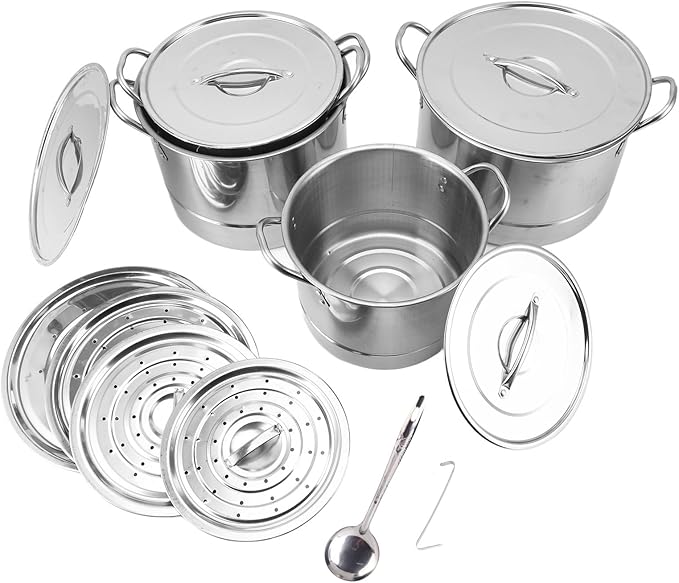 4PCS Soup Pot Set Stainless Steel Multipurpose Sauce Pot Kitchen Cookware with 8 Lids for Cooking Steaming Stir Frying