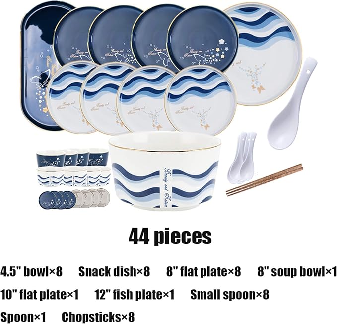 Porcelain Dinner Plate Set Kitchen Cutlery Set Ceramic Dinnerware Set 44 Pieces Plates and Cereal Bowl Set