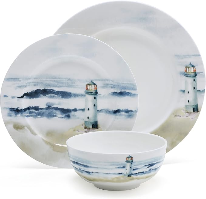 Mikasa Seaside Coastal Bone China Lightweight Chip Resistant 12 Piece Dinnerware Set Service for 4