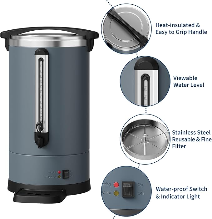 GarveeHome 100 Cups Coffee Urn14 L/3.8 gal Double Wall Commerical Coffee Maker for Buffet Catering Wedding GatheringLarge Capacity Hot Coffee DispenserStainless Steel Hot Water Urn
