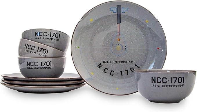 Star Trek: The Original Series NCC-1701 Series 8-Piece Ceramic Dinnerware Set | Includes Salad Plates Bowls