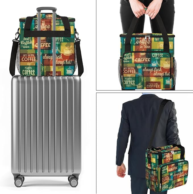 Keurig K-Mini Plus Portable Coffee Brewer Case - Rainbow Typographic Travel Carrying Storage Tote Bag with Pockets for K-cup