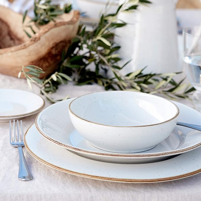 Casafina Ceramic Stoneware 5-Piece Place Setting Service for 1 - Sardegna Collection White | Microwave &amp Dishwasher Safe Dinnerware Set | Food Safe Glazing | Restaurant Quality Tableware