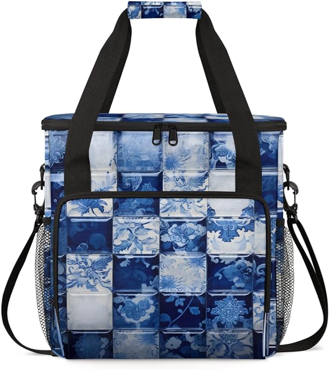 Polynesian Pattern Coffee Maker Carrying Bag Watercolor Floral Travel Storage Bag Compatible with K-Mini or K-Mini Plus Single Serve Coffee Brewer Carrying Case with Pockets &amp Shoulder Strap