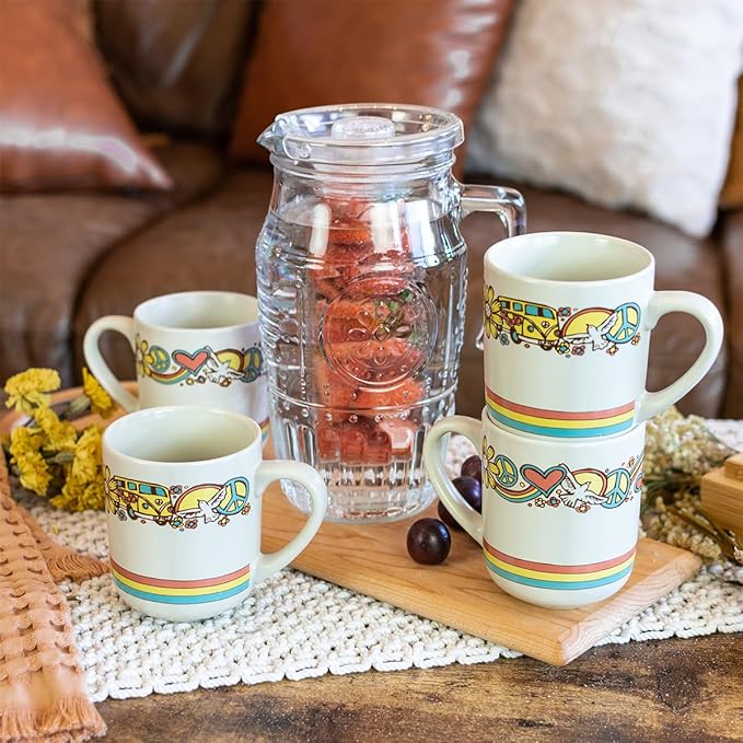 Everything Kitchens Modern Flat 16-Piece Dinnerware Set | Peace &amp Love (15oz Mugs (Set of 4))