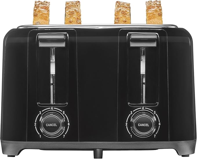 Proctor Silex 4 Slice Toaster with Extra Wide Slots for Bagels Cool-Touch Walls Shade Selector With 7 Browning Levels Toast Boost Auto Shut-off and Cancel Button Black (24215PS)