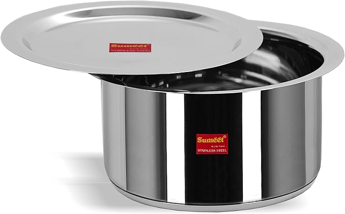 Sumeet Stainless Steel Induction Bottom (Encapsulated Bottom) Induction &amp Gas Stove Friendly Container/Tope/Cookware with Lid Size No.12 (1.7 LTR)