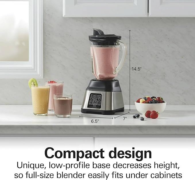 Electronic Countertop Blender with Auto Smoothie Program 48 oz Glass Jar 850W Peak Power Multi-Function Touch Controls