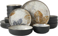 Gibson Elite Chantilly Hill 16-Piece Porcelain Dinnerware Set Round Plates &amp Bowls Multicolor Leaf Design Microwave &amp Dishwasher Safe Service for 4