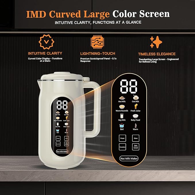 10 in 1 Nut Milk Maker Machine 42oz IMD Screen Almond Milk Maker Soy Milk Maker with Self-Cleaning Delay Start Keep Warm Boil Water Automatic Plant-Based Milk Blender for Soybean Oat Coconut