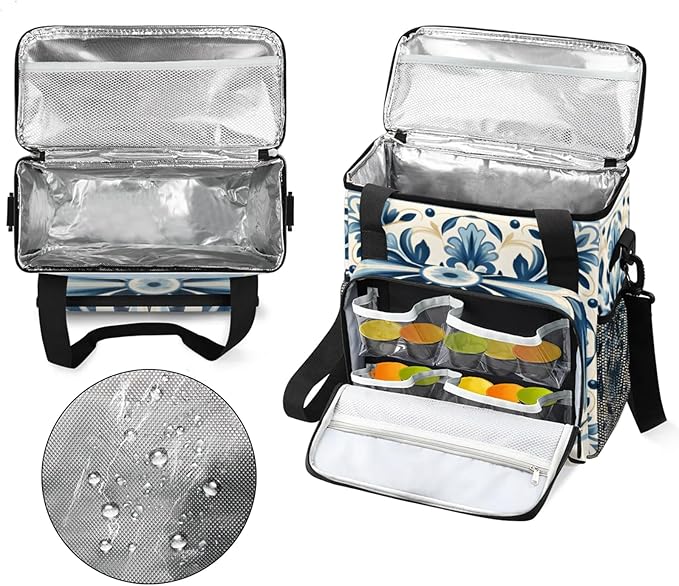 Blue Flower Coffee Maker Travel Bag for Keurig K-Mini/K-Mini Plus Insulated Waterproof Tote with Pockets for K-Cup Portable Single-Serve Brewer Case