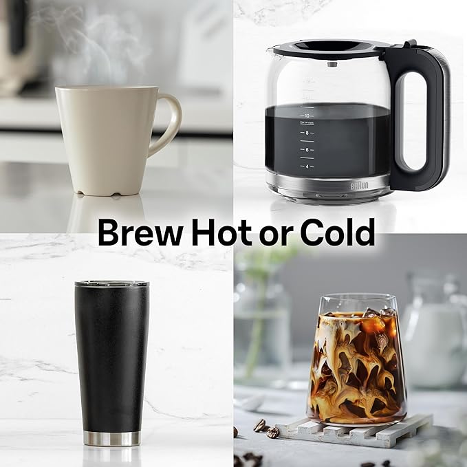 Braun PureFlavor 14‑Cup Programmable Coffee Maker – Fast Brew Speed Touch Display Bold &amp Brew‑Over‑Ice Modes FlavorCarafe &amp Adjustable Warm Plate White