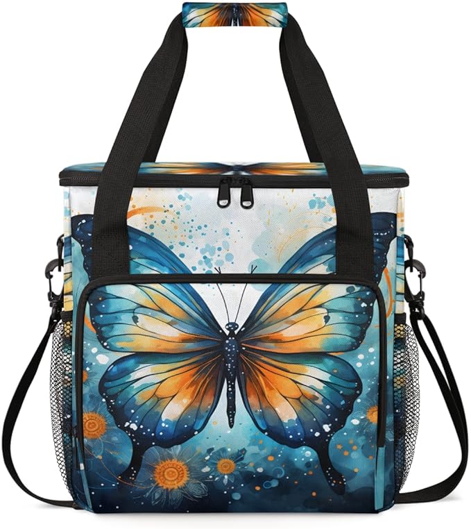 Artistic Butterfly Coffee Maker Carrying Bag Gothic Butterfly Travel Storage Bag Compatible with K-Mini or K-Mini Plus Single Serve Coffee Brewer Carrying Case with Multiple Pockets &amp Shoulder S