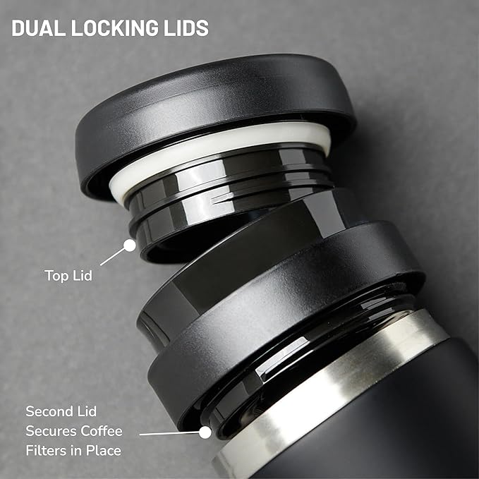 ESPRO P0 Ultralight French Press Coffee Maker for Travel Vacuum Insulated Stainless Steel 16 Ounces Matte Meteorite Black