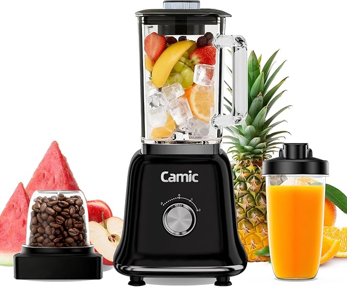 Glass Blenders for Kitchen with 750W 54Oz. Countertop Blender Glass Jar Food Processor Combo BPA-Free Blender for Smoothies Ice CrushNuts Frozen Drinks and Fruits (Black)