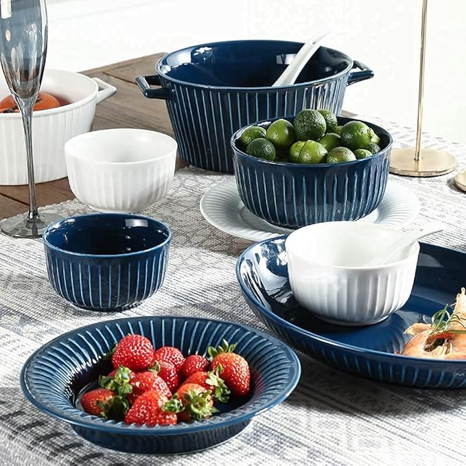 Dinner SetCeramics Dinner Sets 40 Pieces Retro Vertical Pattern Porcelain Dinnerware Combination Set For Family Party | Cereals Bowls And Steak Plates Sets