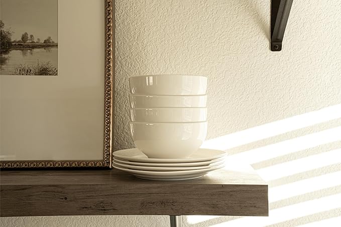 New Bone China 12 Piece Dinnerware Set Santorini Collection (Pure) White Daily Use China Tableware Service for 4