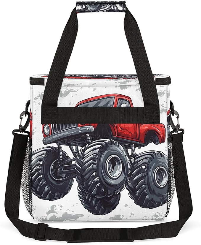 Monster Truck Coffee Maker Travel Bag Cartoon Car Insulated Grocery Bag Travel Picnic Leakproof Cooler Bags With Shoulder Strap