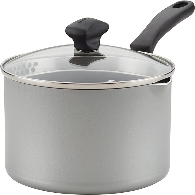 Farberware Cookstart DiamondMax Nonstick Straining Saucepan Dishwasher Safe 3 Quart Silver