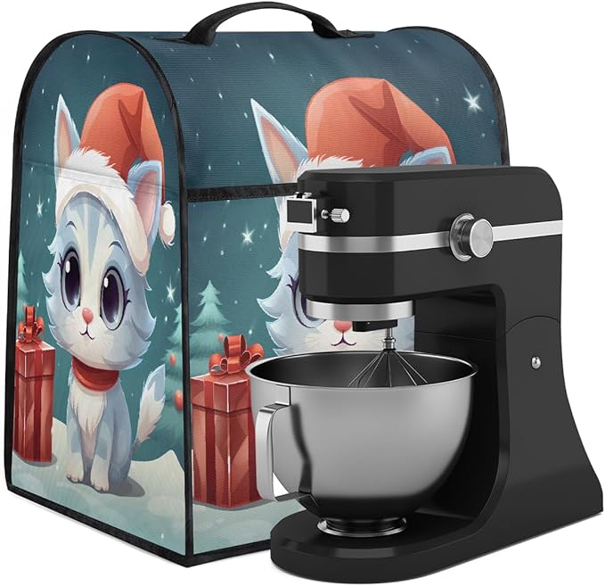 cfpolar Kitchen Aid Mixer Cover Compatible with 6-8 Quarts Christmas Hat Cute Cat Stand Mixer Cover Kitchen Aid Mixers Accessories Appliance Organizer Bag Dust Covers with Zipper Pocket