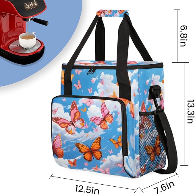 Abstract Butterfly Coffee Maker Carrying Bag Colorful Butterfly Travel Storage Bag Compatible with K-Mini or K-Mini Plus Single Serve Coffee Brewer Carrying Case with Pockets &amp Shoulder Strap