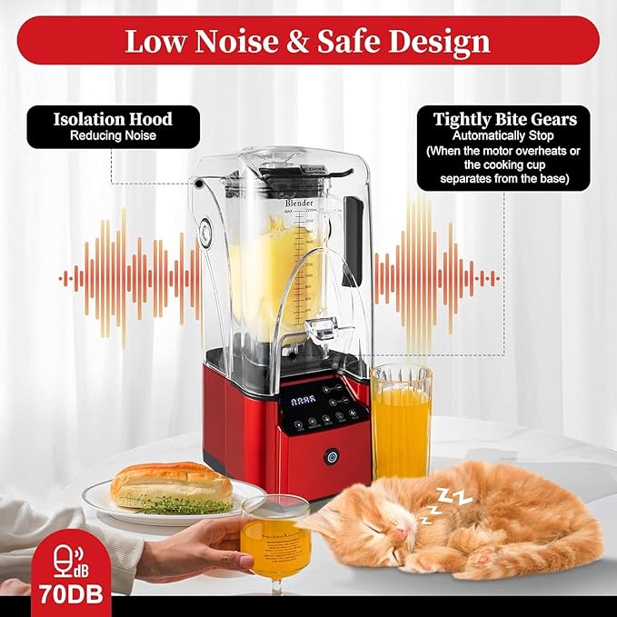 Smoothie BlenderCommercial Quiet Blender 2200 Watt Professional Countertop Blenderwith BPA-Free 80oz Pitcher Built-in Pulse &amp15-speeds Controlfor Puree Crush Ice Smoothies(Black)
