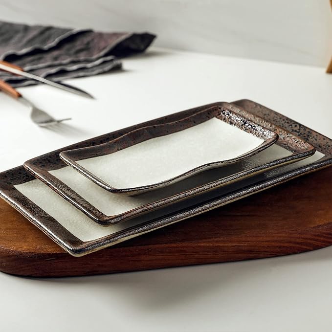 Stone Lain Lucy Porcelain 3-Piece Rectangle Serving Plate Set Beige