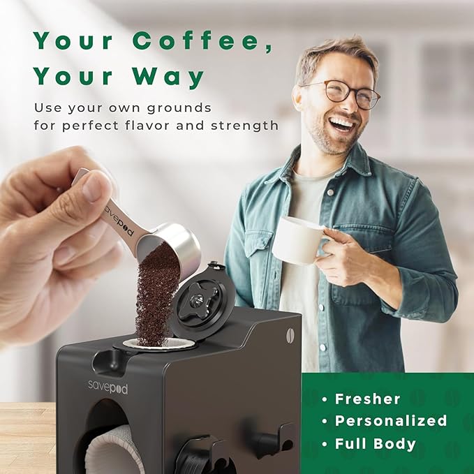 SavePod Coffee Pod Maker with Reusable Coffee Pods Compatible with Keurig and K-Cup Coffee Machines Smart Easy to Use &amp Convenient (Black Small)
