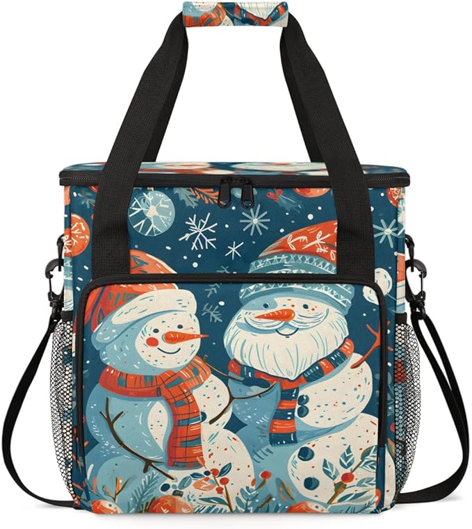 Christmas Snowman Coffee Maker Carrying Bag Watercolor Snowman Travel Storage Bag Compatible with K-Mini or K-Mini Plus Single Serve Coffee Brewer Carrying Case with Pockets &amp Shoulder Strap
