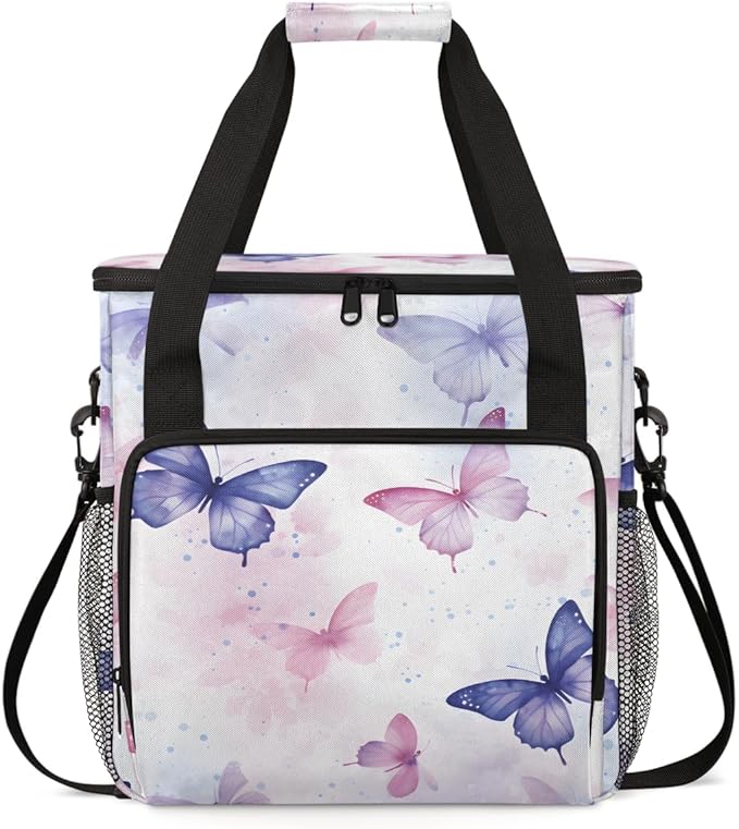 Abstract Butterfly Coffee Maker Carrying Bag Retro Butterfly Travel Storage Bag Compatible with K-Mini or K-Mini Plus Single Serve Coffee Brewer Carrying Case with Multiple Pockets &amp Shoulder St
